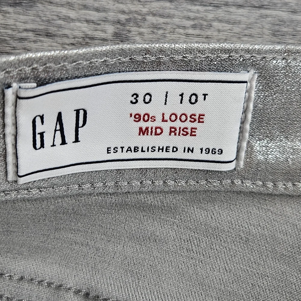 Gap NEW Mid Rise 90s Loose Silver Metallic Straight Leg Pants 30 Tall - Picture 5 of 12